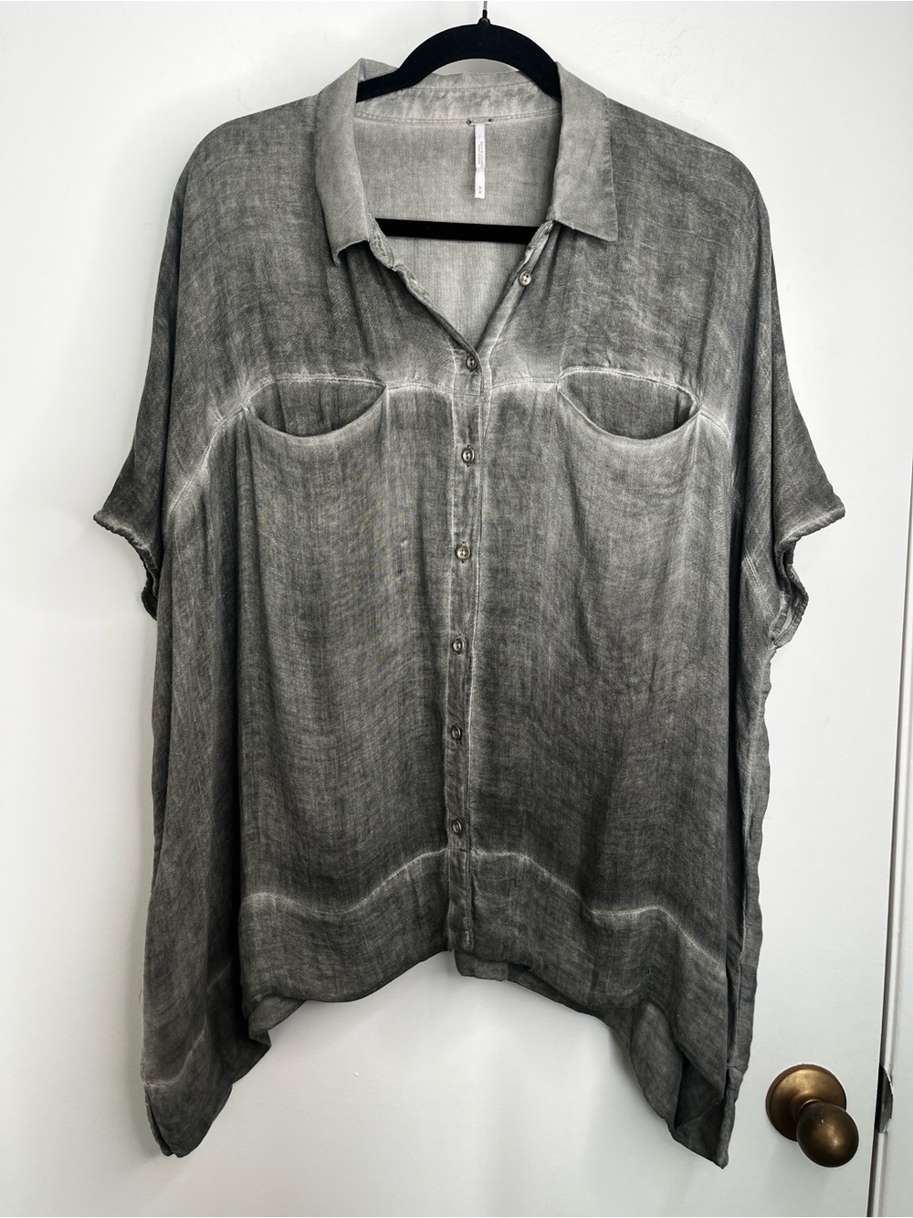 Free People Butter Rayon Top Camo Washed Faded Gray M Oversized Grunge Boho